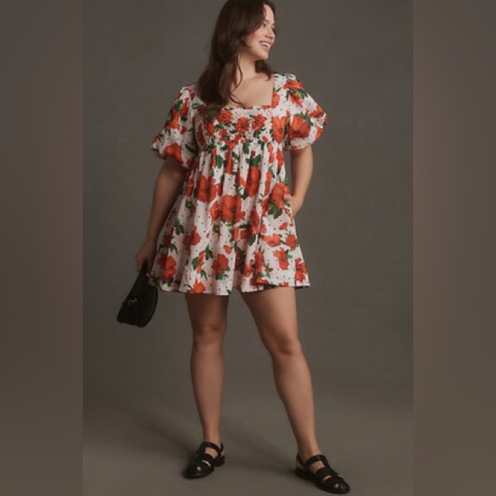 Maeve White and Red Floral Babydoll Dress